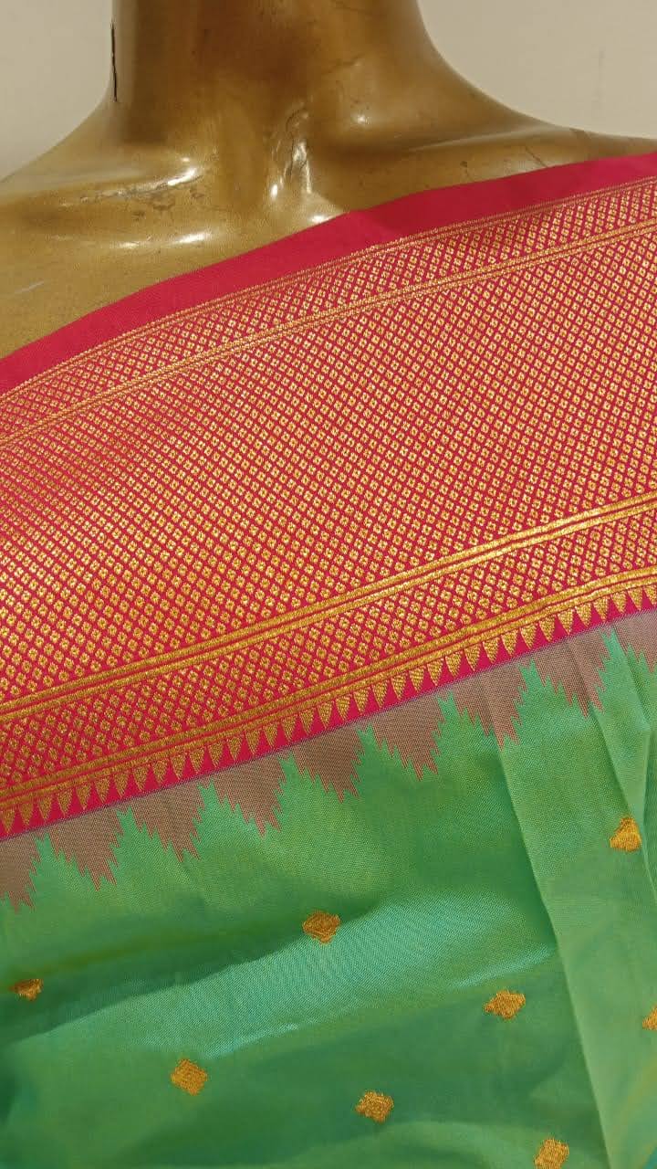 Chhabra 555 Teal Green Silk Blend Saree With Zari Woven Border & Pallu