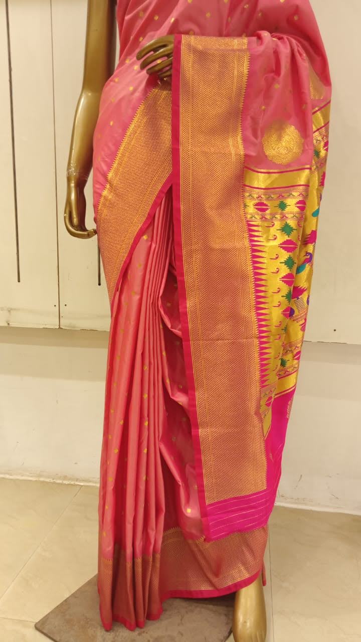 Chhabra 555 Pink Silk Blended Saree With Zari Woven Border & Pallu