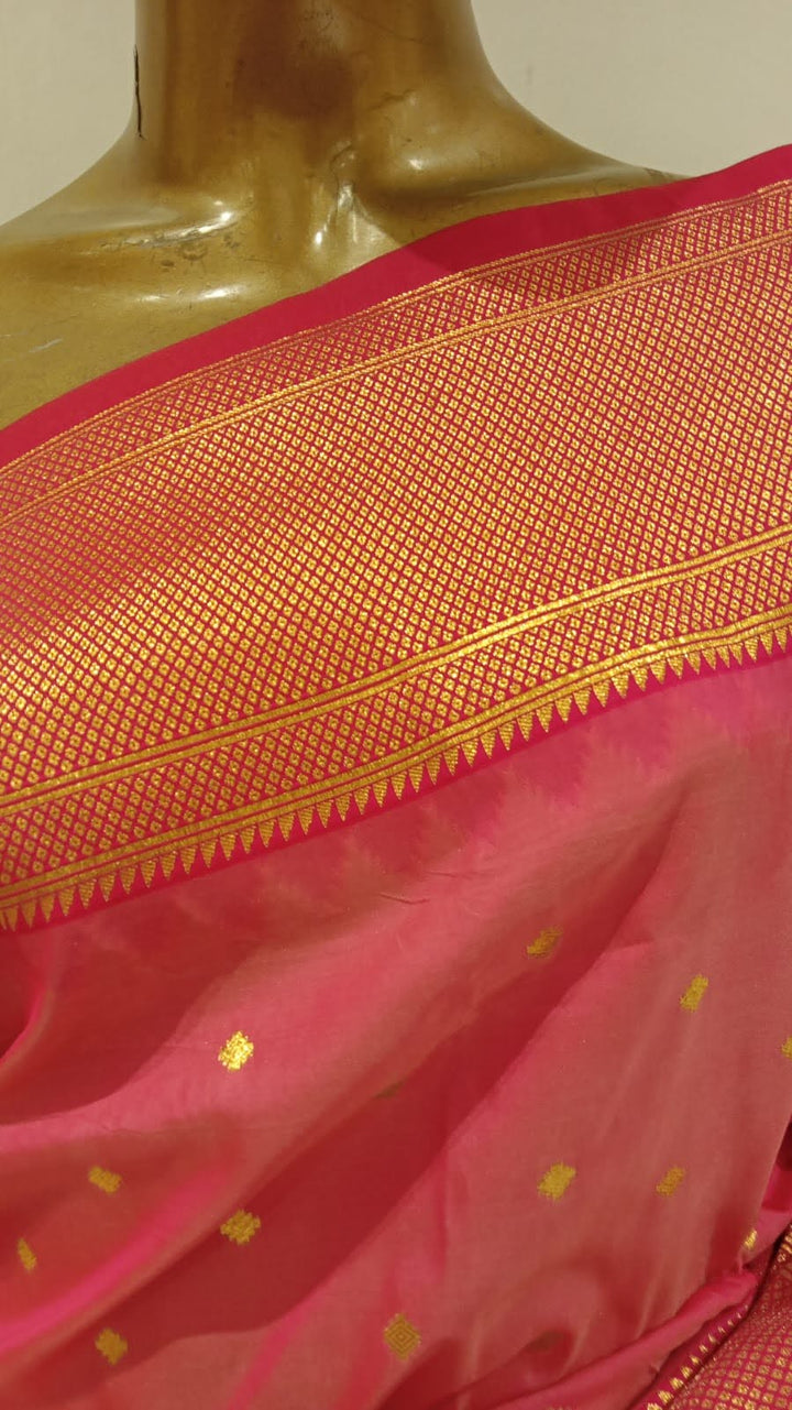 Chhabra 555 Pink Silk Blended Saree With Zari Woven Border & Pallu