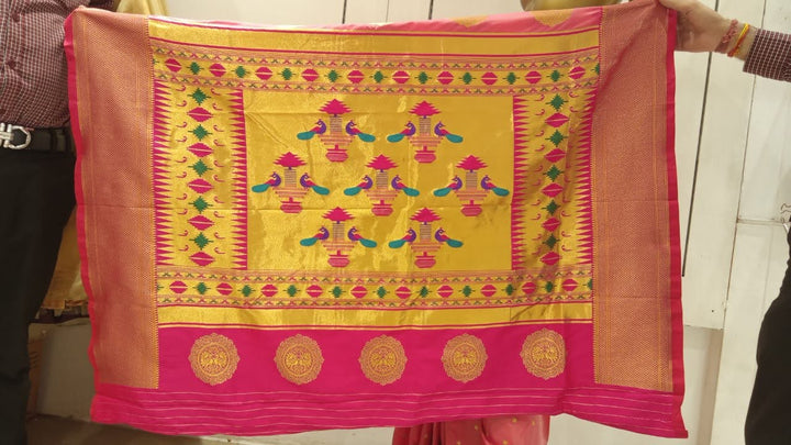 Chhabra 555 Pink Silk Blended Saree With Zari Woven Border & Pallu