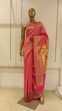 Chhabra 555 Pink Silk Blended Saree With Zari Woven Border & Pallu