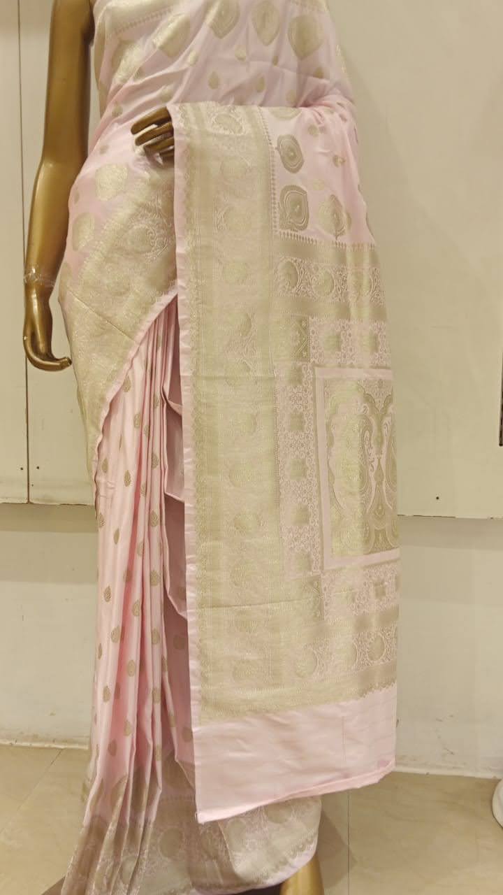 Chhabra 555 Baby Pink Pastel Zari Embellished Heavy Kanjeewaram Saree