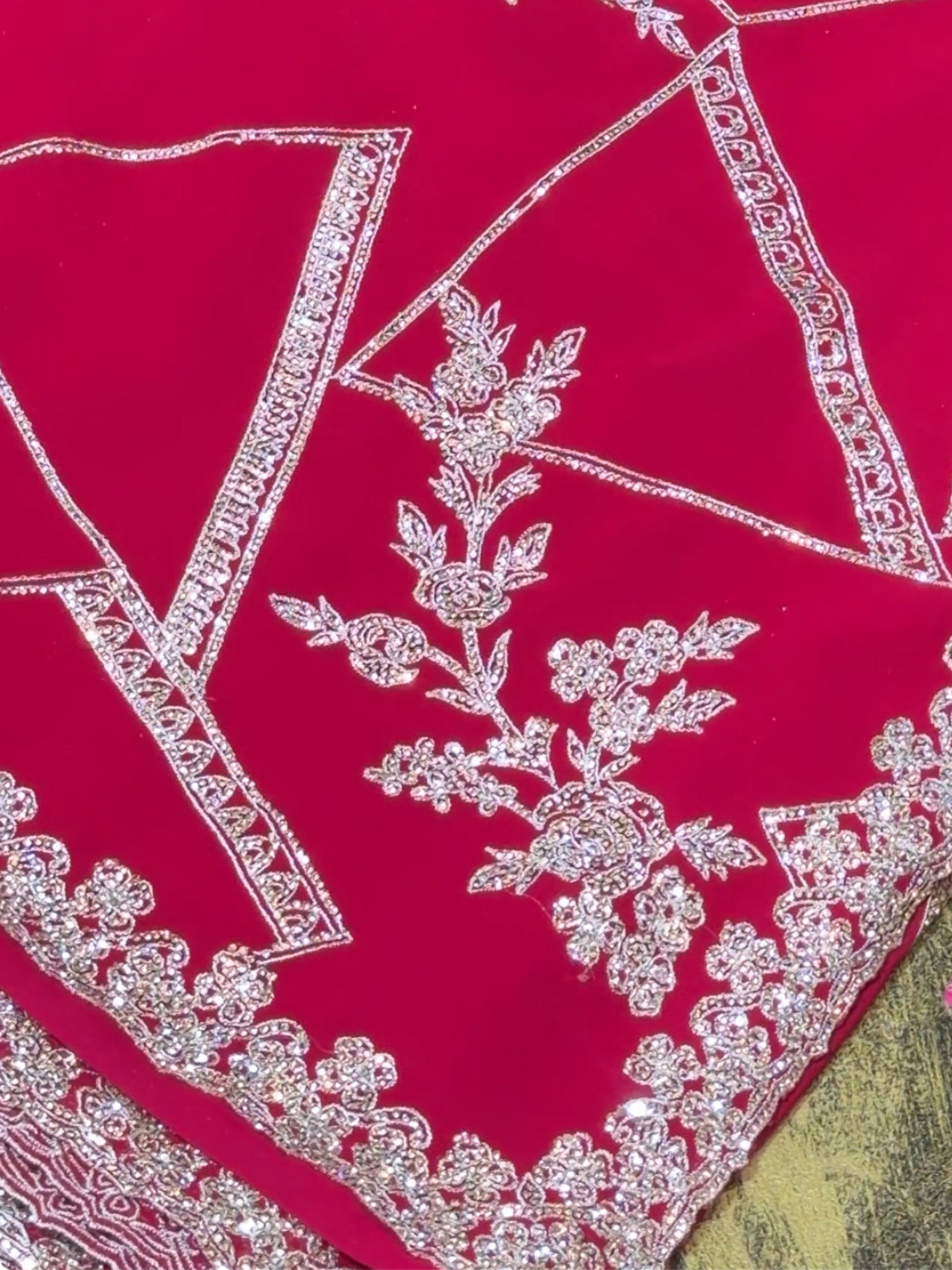 Georgette Heavy Zari & Stone Embroidered Floral & Geometric Saree with Embroidered Border