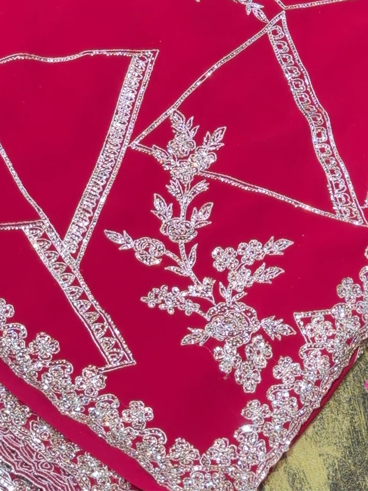 Georgette Heavy Zari & Stone Embroidered Floral & Geometric Saree with Embroidered Border