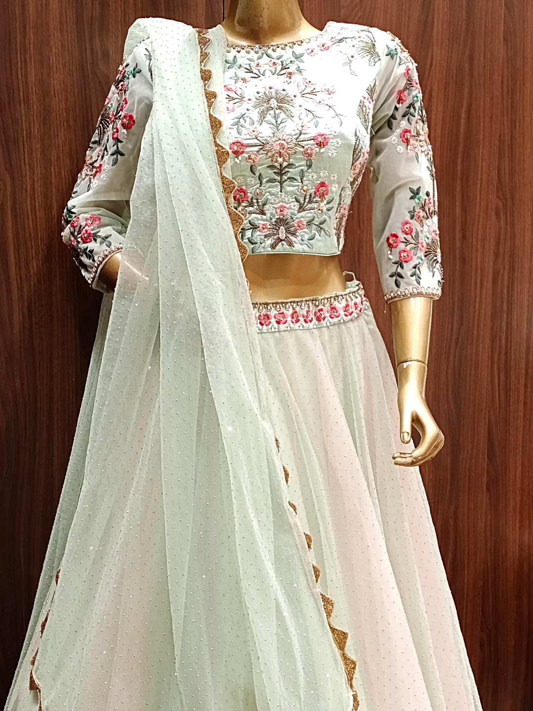 Pastel Ombre Net Flared Lehenga Set with Floral  Resham Embroidery
