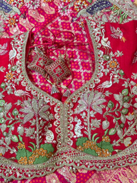 Banarasi Weave Saree with Nature Embroidered Stitched Blouse in Rani Pink