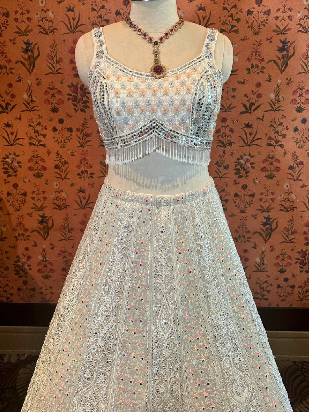 Ivory Elegance Crystal Beadwork Lehenga