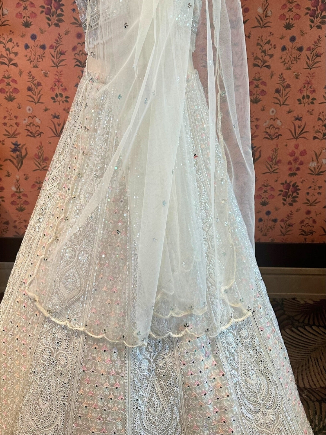 Ivory Elegance Crystal Beadwork Lehenga