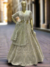 Sage Green Embroidered Readymade Lehenga