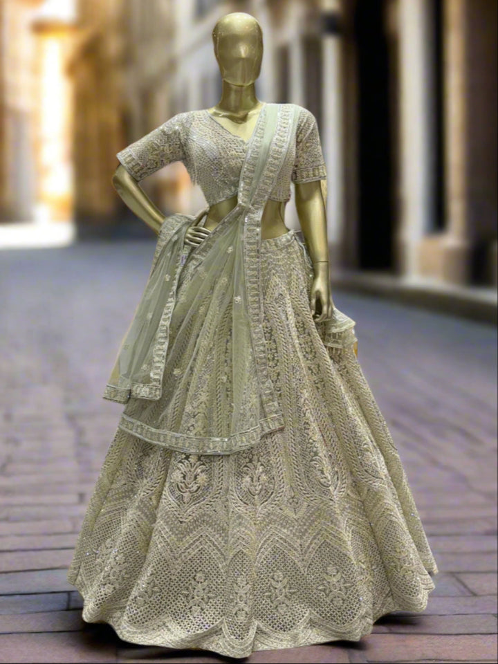 Sage Green Embroidered Readymade Lehenga