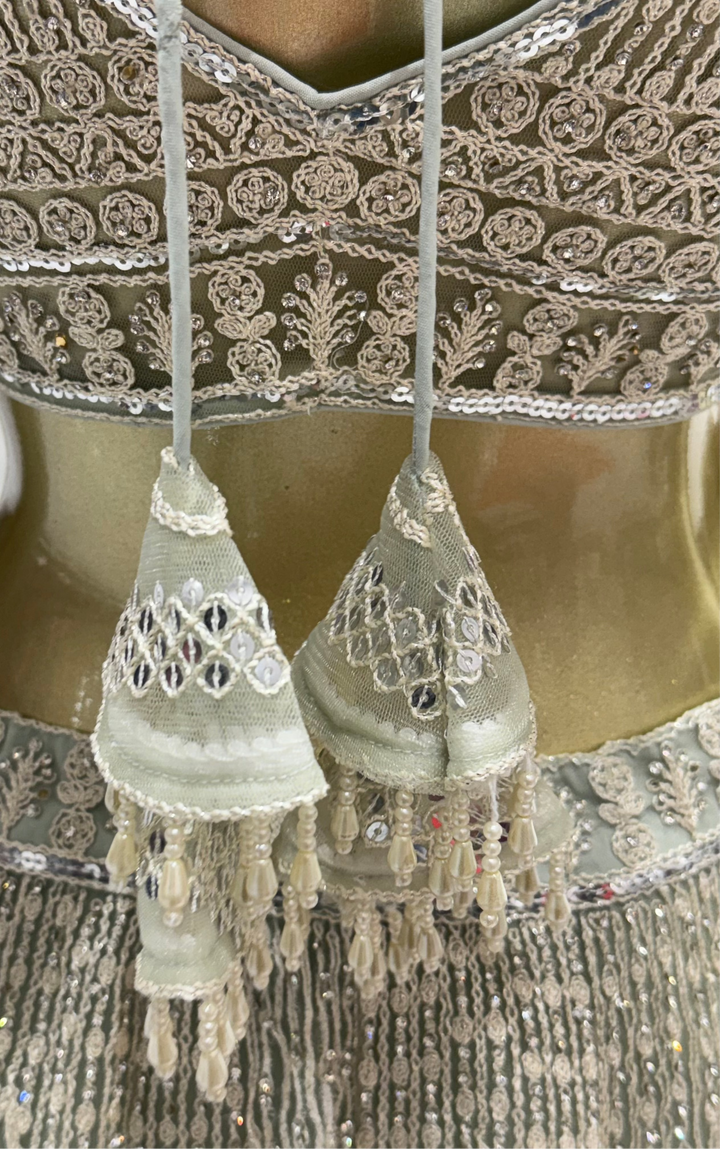 Sage Green Embroidered Readymade Lehenga