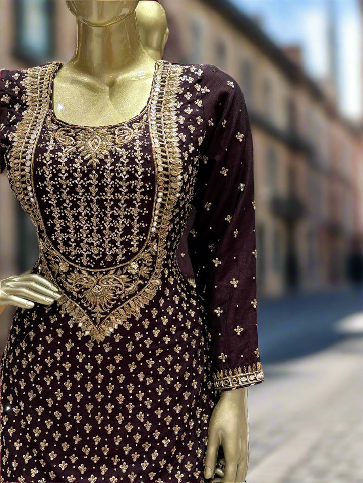 Deep Plum Embroidered Readymade Lehenga