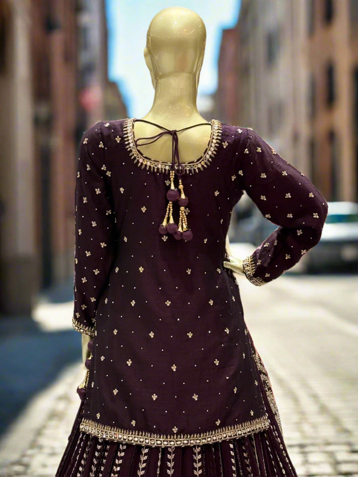 Deep Plum Embroidered Readymade Lehenga