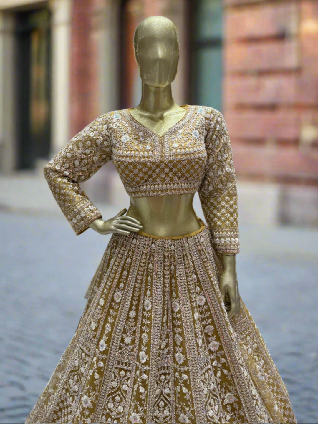 Yellow Embroidered Net Readymade Lehenga
