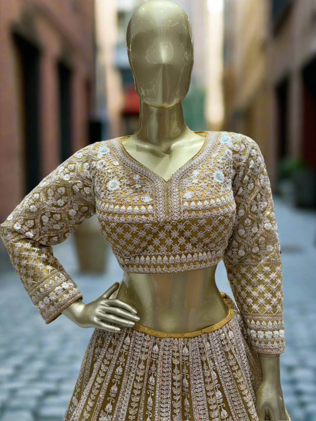 Yellow Embroidered Net Readymade Lehenga