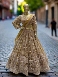 Yellow Embroidered Net Readymade Lehenga