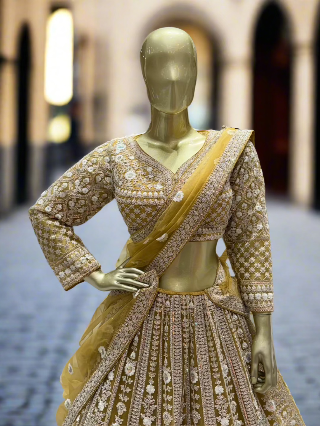 Yellow Embroidered Net Readymade Lehenga