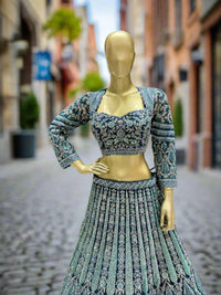 Exquisite Teal Blue Embroidered Lehenga