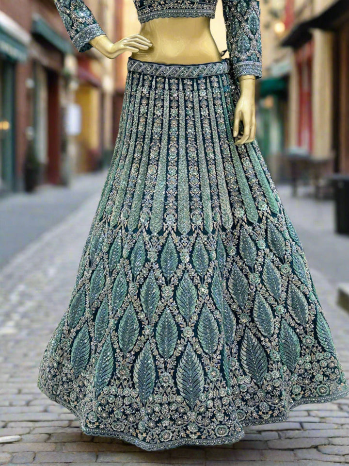 Exquisite Teal Blue Embroidered Lehenga