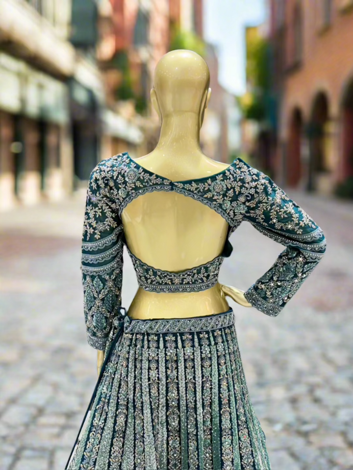 Exquisite Teal Blue Embroidered Lehenga