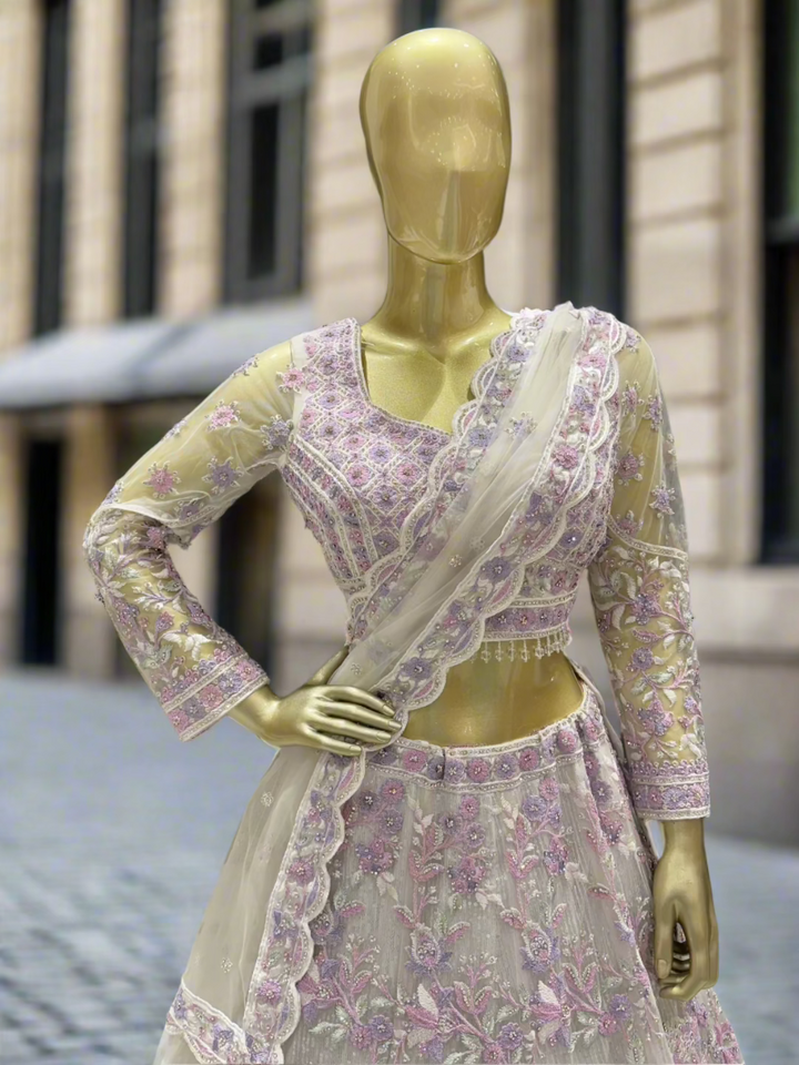 Lavender Embroidered Readymade Lehenga