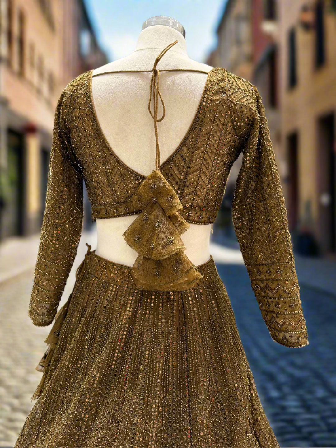 Olive Brown Net Lehenga