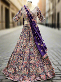 Regal Purple Multi Chinon Lehenga