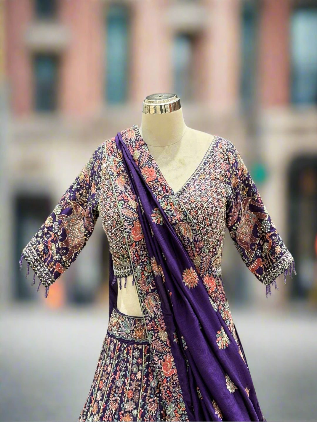 Regal Purple Multi Chinon Lehenga