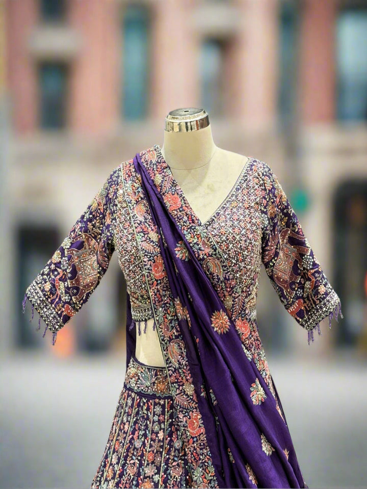 Regal Purple Multi Chinon Lehenga