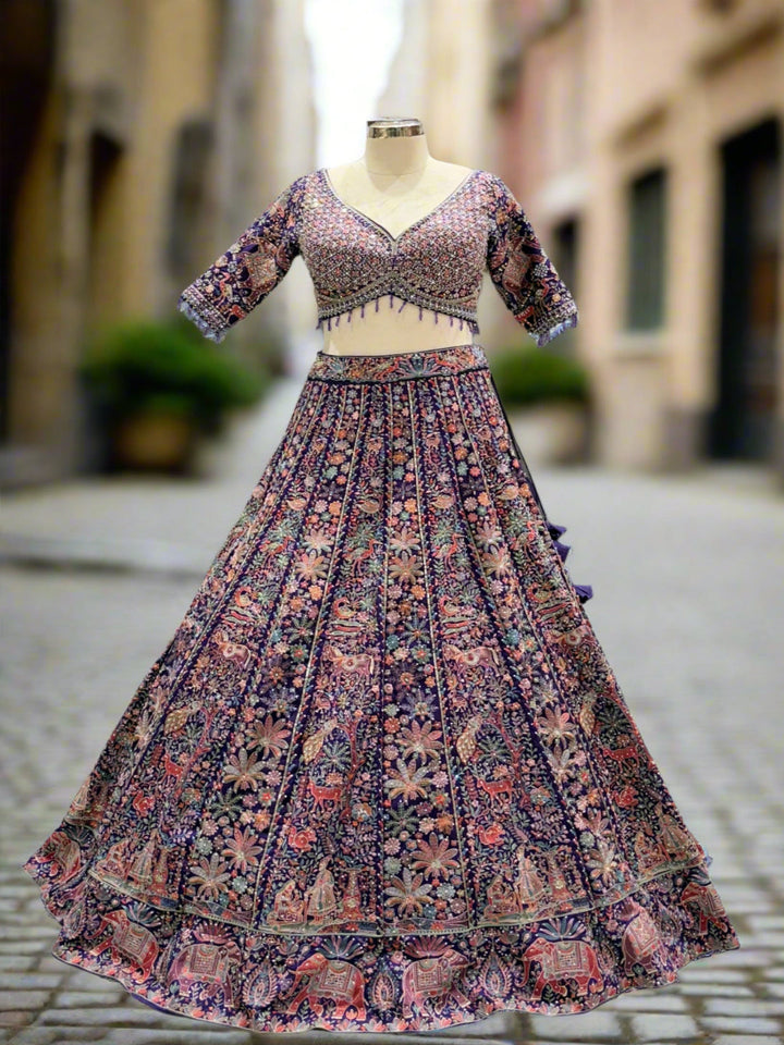 Regal Purple Multi Chinon Lehenga