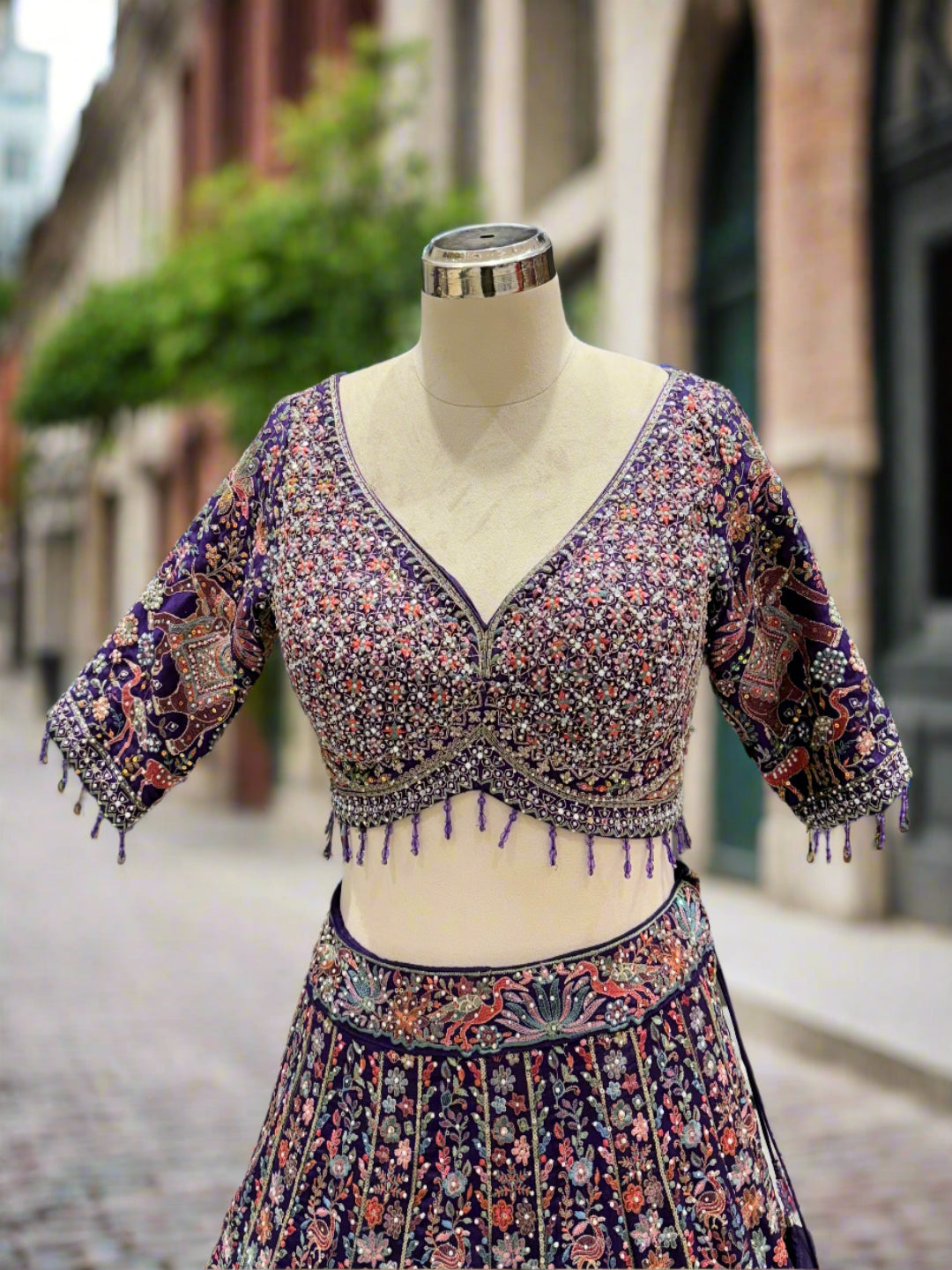 Regal Purple Multi Chinon Lehenga