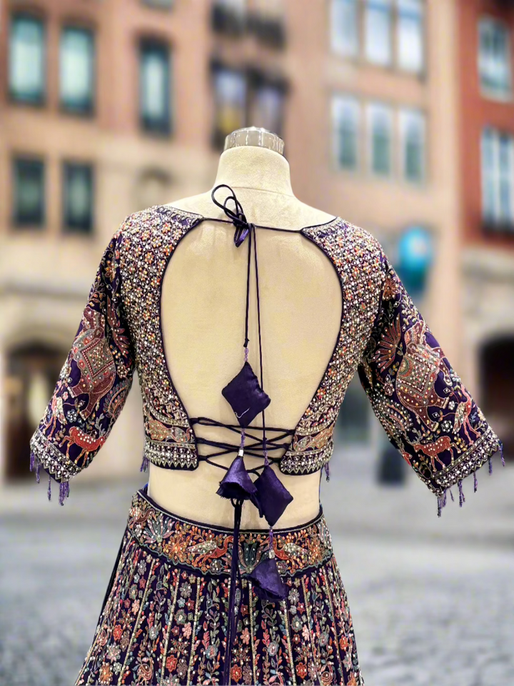 Regal Purple Multi Chinon Lehenga