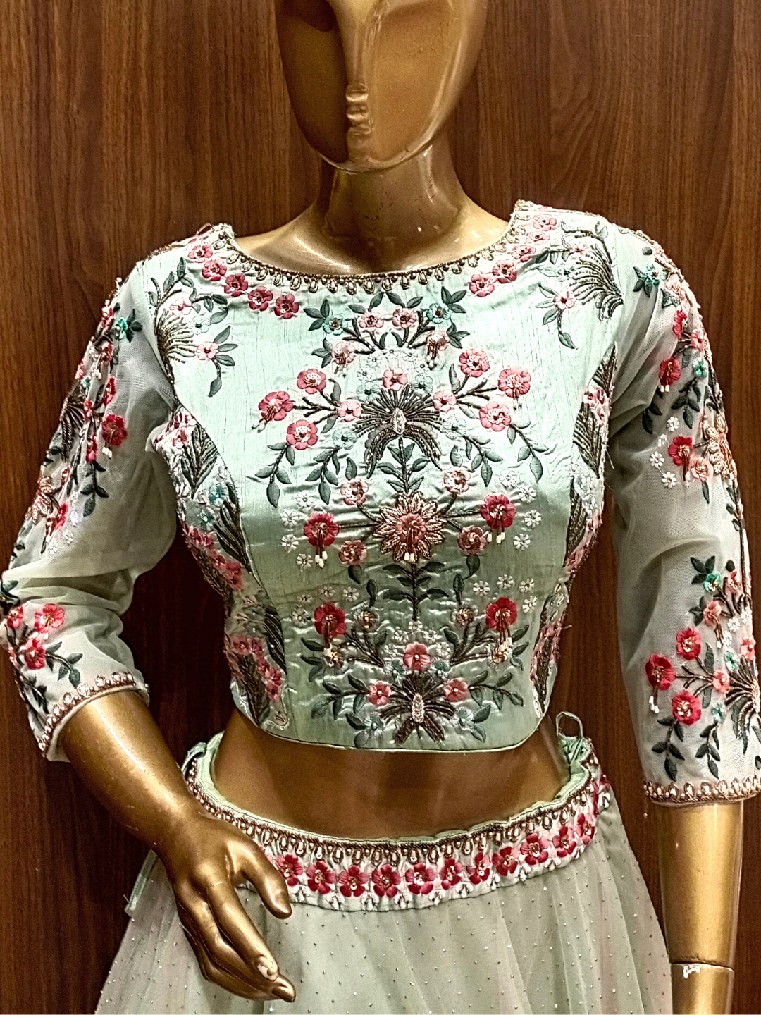 Pastel Ombre Net Flared Lehenga Set with Floral  Resham Embroidery