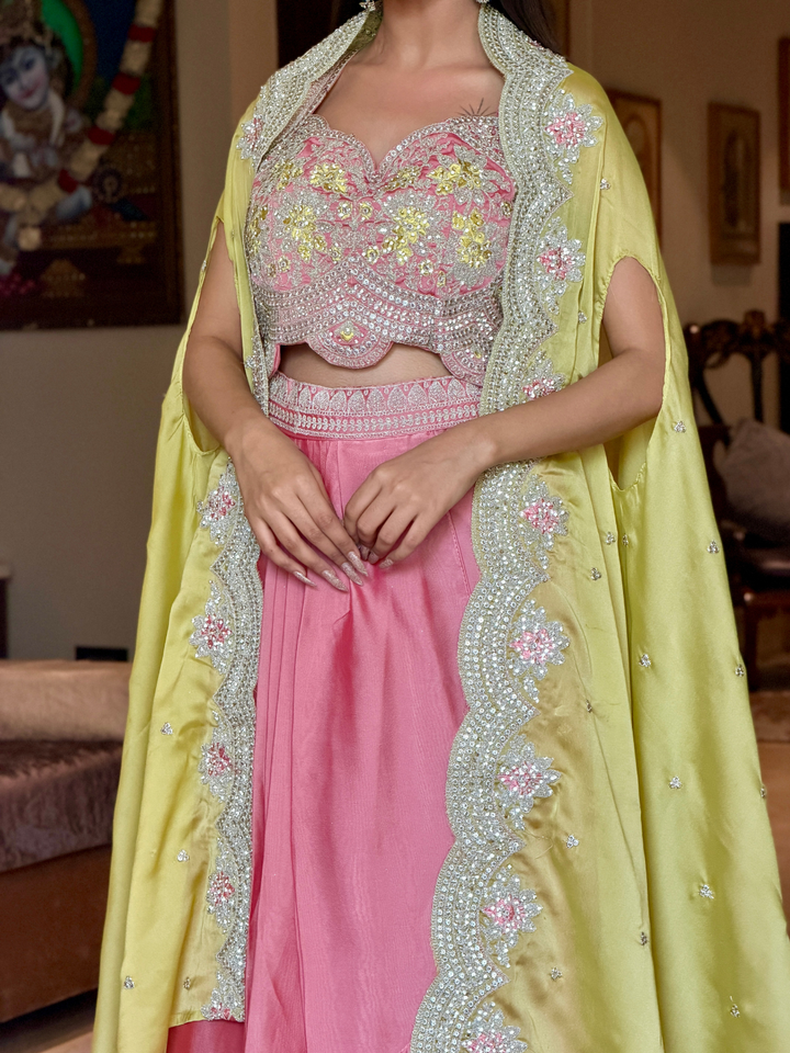 Georgette Heavy Sequin & Stone Embroidered Crop Top with Dhoti