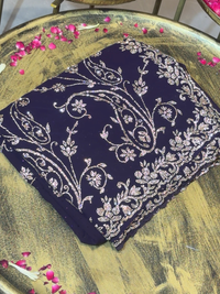 Georgette Heavy Stone & Cutdana Embroidered Paisley & Floral Saree with Embroidered Border