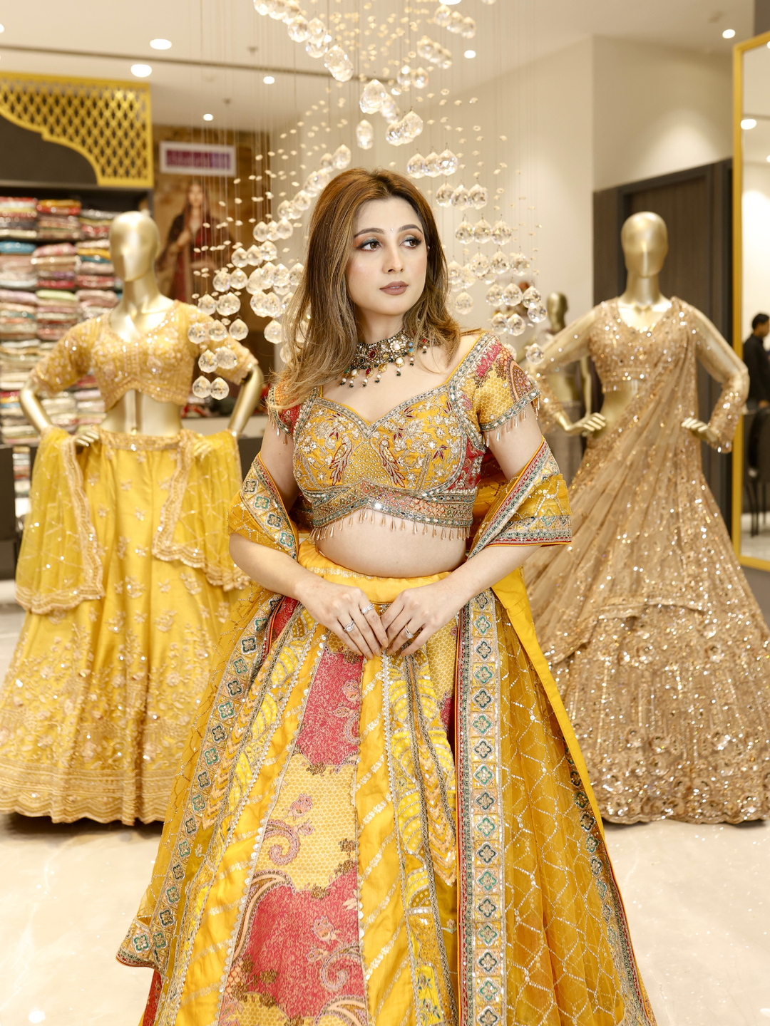 Banarasi Silk Meenakari Paisley Woven & Sequin Embellished Lehenga Choli with Dupatta in Mustard