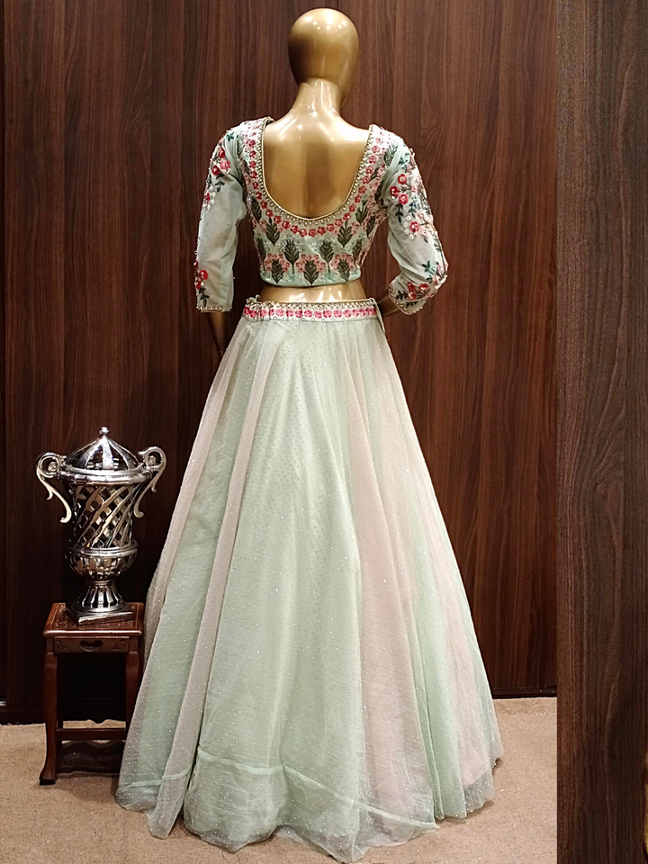 Pastel Ombre Net Flared Lehenga Set with Floral  Resham Embroidery