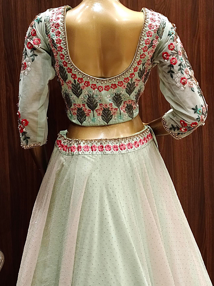 Pastel Ombre Net Flared Lehenga Set with Floral  Resham Embroidery