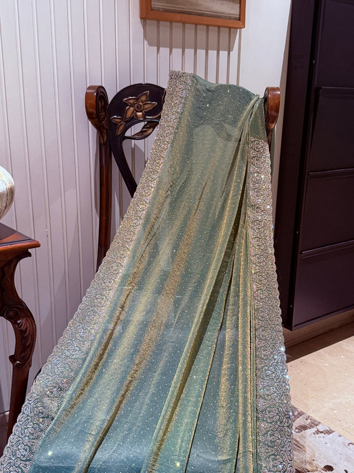Shimmer Georgette Saree with Floral Sequin Border & Tiny Sequin Accents
