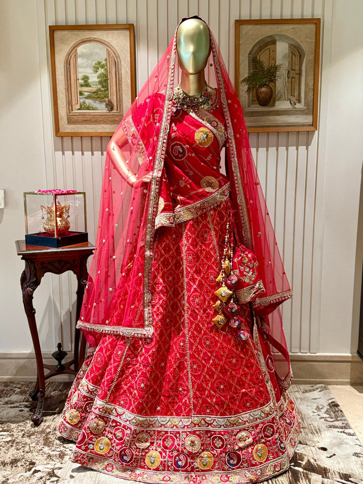 Heavy Embroidery Lehenga Choli Set with Dupatta, Potli Bag & Latkan Detailing