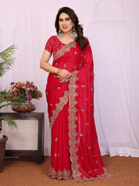 Embellished Saree with Heavy Scalloped Zari Border and Matching Embroidered Blouse
