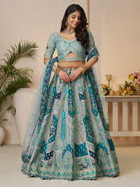 Sequined & thread embroidered georgette lehenga choli with embellished dupatta.