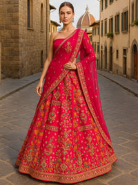 Heavily Embellished Lehenga Intricate Floral Embroidery with Blouse & Dupatta
