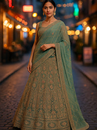 Heavy Zari, Dori, Sequins & Resham Embroidered Lehenga with Dupatta & unstitched Blouse