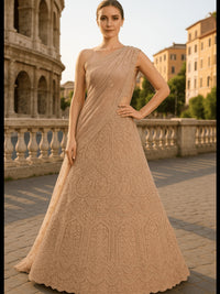 Champagne Gold Heavy Embroidered Bridal Lehenga with Unstitched Blouse & Beaded Dupatta