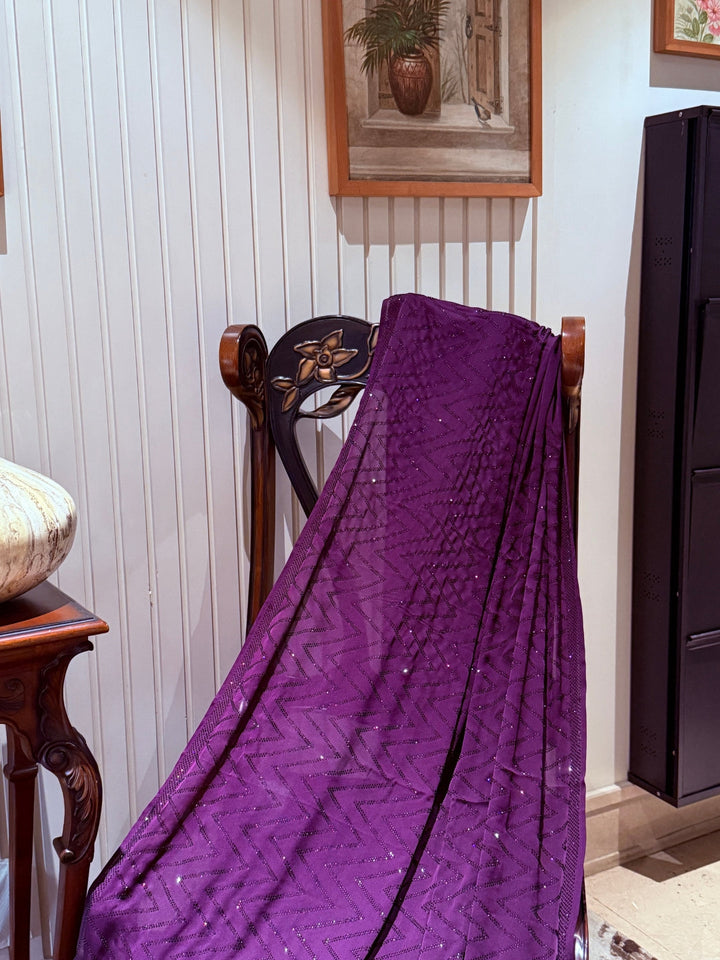 Georgette Saree with All-Over Zigzag Sequin Work & Matching Sequin Border