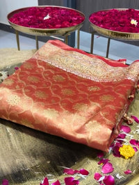 Kanjiwaram Pure Silk Saree With Banarasi Handloom Intricate Floral Motifs Zari Weaving