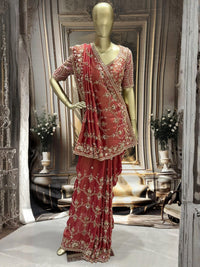 Heavy Pearl & Sequin Embroidered Net Saree with Scalloped Border Blouse