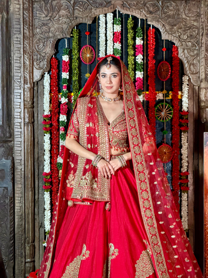 Silk Heavy Zari & Sequin Embroidered Floral Lehenga Choli with Net Dupatta