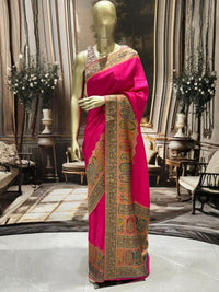 Banarasi Silk Saree with Meenakari Peacock & Floral Paneled Border
